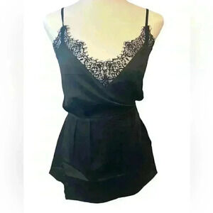 Missguided Lace Trim Wrap Over Cami Romper Sleeveless Scoop Neck Black Size 2